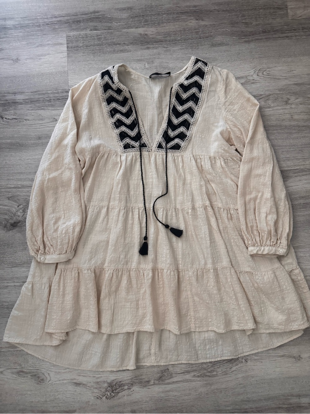 Zara Cream Tunic with Black Crochet Trim